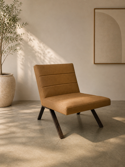 Lounge Chair — Tan Fabric, Dark Wood Legs