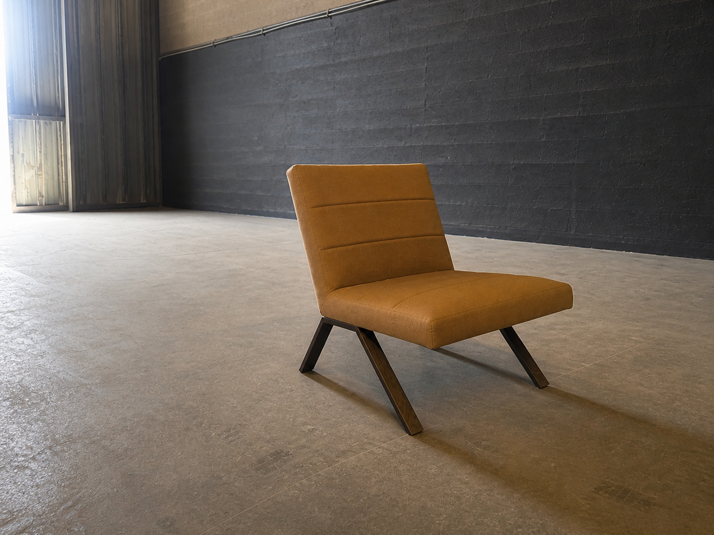 Lounge Chair — Tan Fabric, Dark Wood Legs