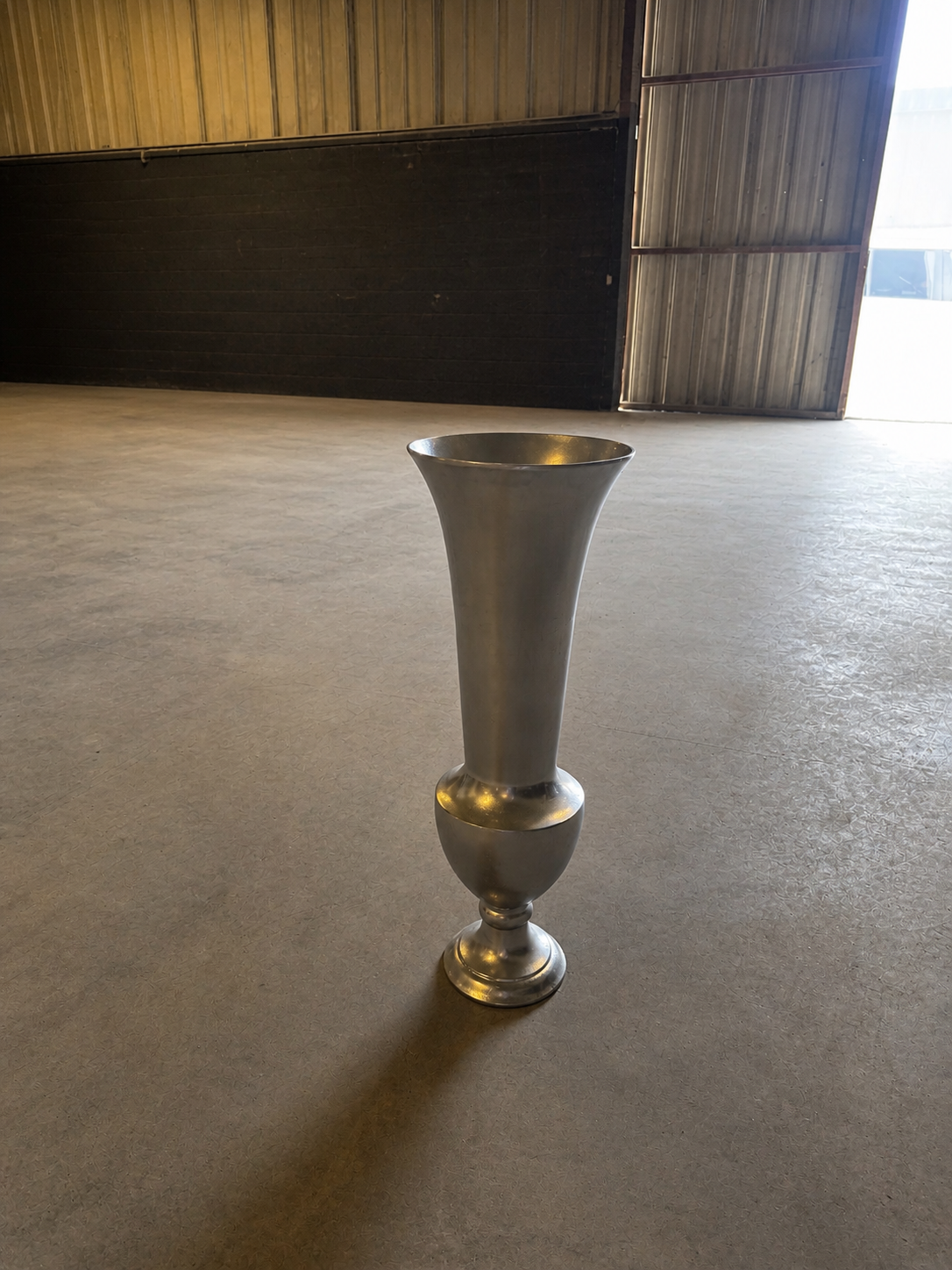 Tall Metal Urn Vase — Silver