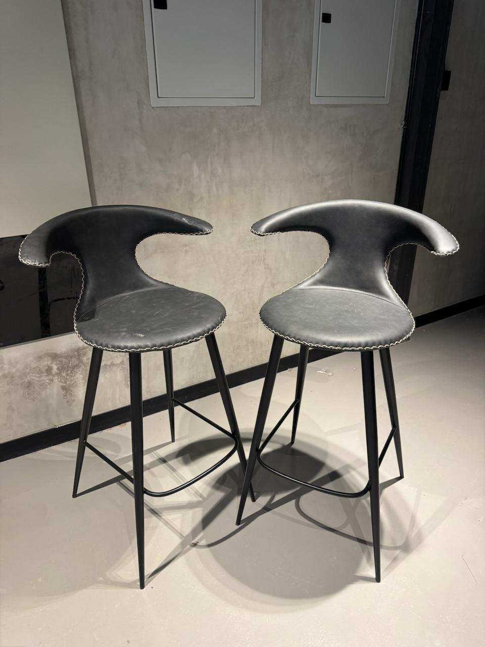 Bar Stool -- Grey Faux Leather with Black Metal Legs